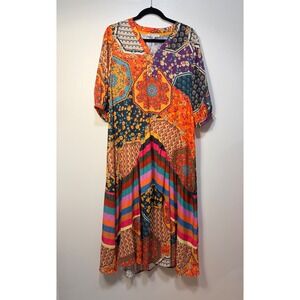 Collection by Cezele Womens S Multicolor Patchwork Boho V-Neck Maxi Dress